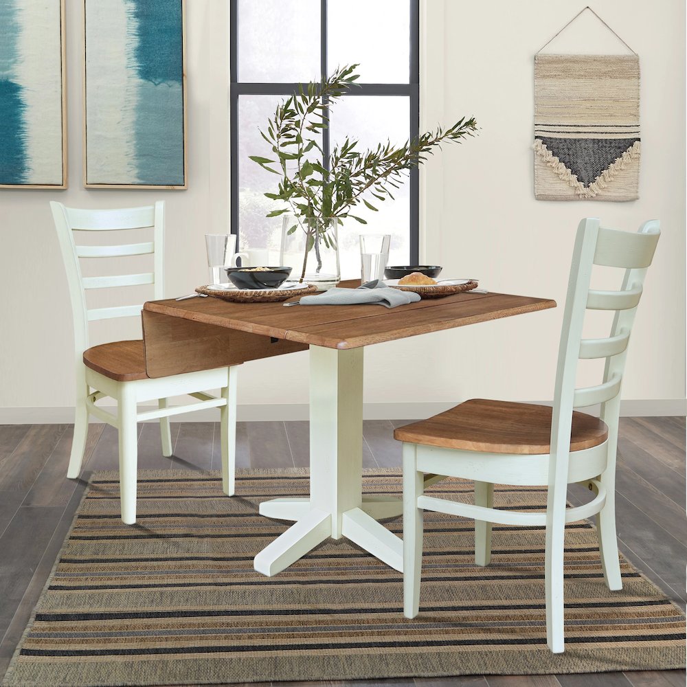 36" Square Dual Drop Leaf Dining Table with Two Chairs