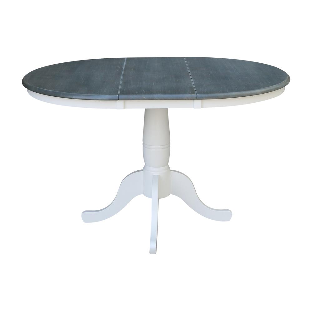36" Round Extension Dining Table with 4 Madrid Ladderback Chairs - 5 Piece Dining Set, White/Heather Gray
