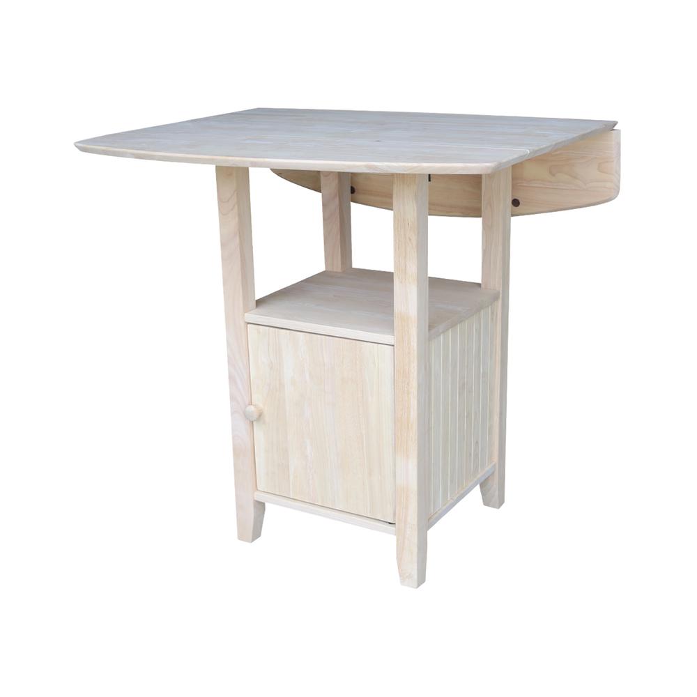 Dual Drop Leaf Bistro Table - Bar Height - With Storage, Unfinished