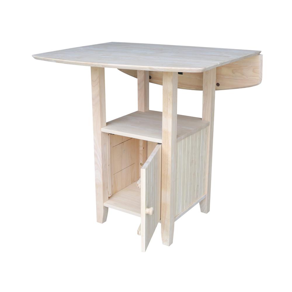 Dual Drop Leaf Bistro Table - Bar Height - With Storage, Unfinished