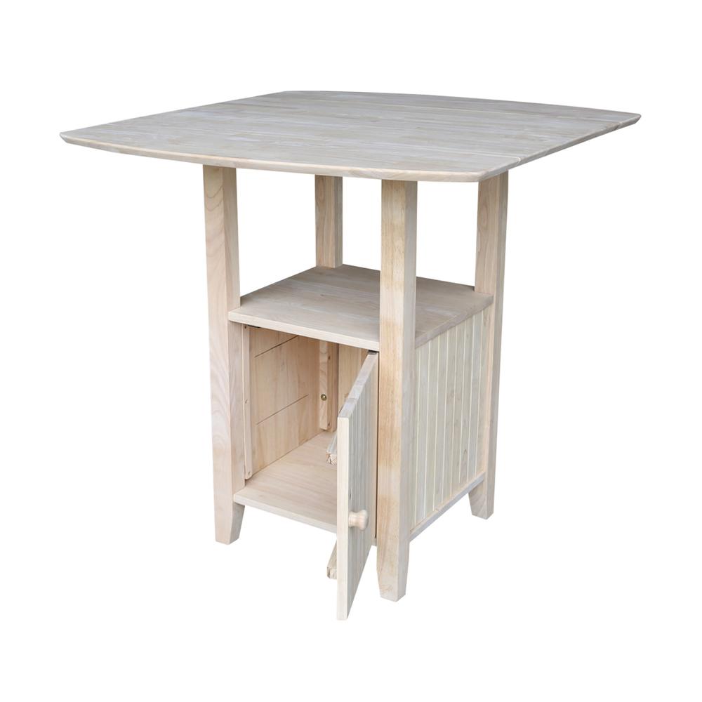 Dual Drop Leaf Bistro Table - Bar Height - With Storage, Unfinished