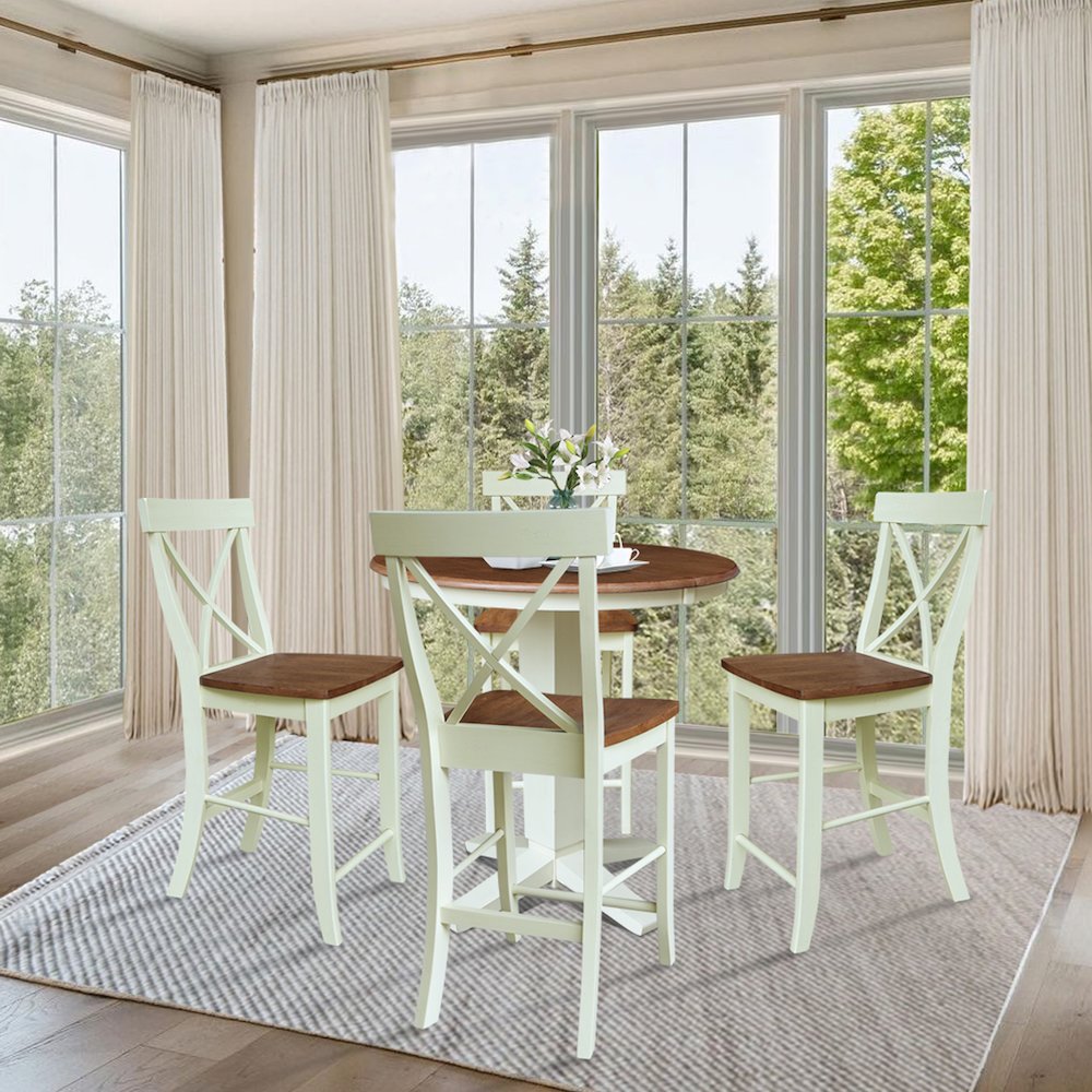 36" Solid Wood Round Extension Dining Table with 4 Counter Height Stools