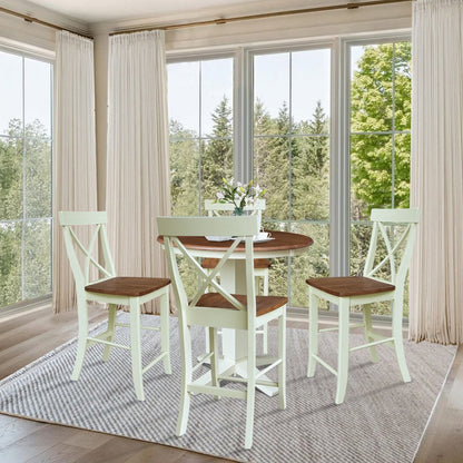 36" Solid Wood Round Extension Dining Table with 4 Counter Height Stools