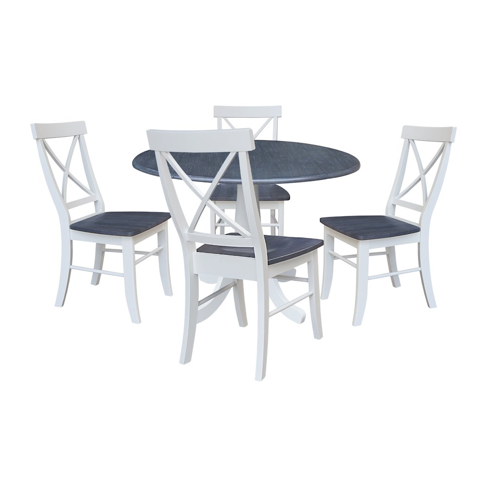 42" Round Top Dual Drop Leaf Pedestal Table with 4 Dining Chairs