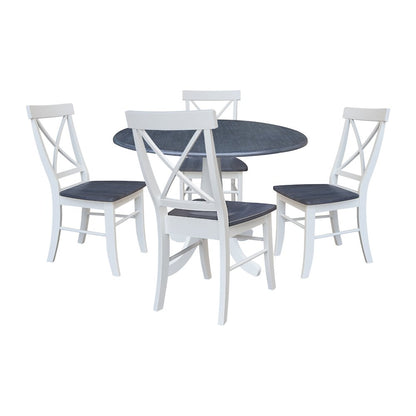 42" Round Top Dual Drop Leaf Pedestal Table with 4 Dining Chairs