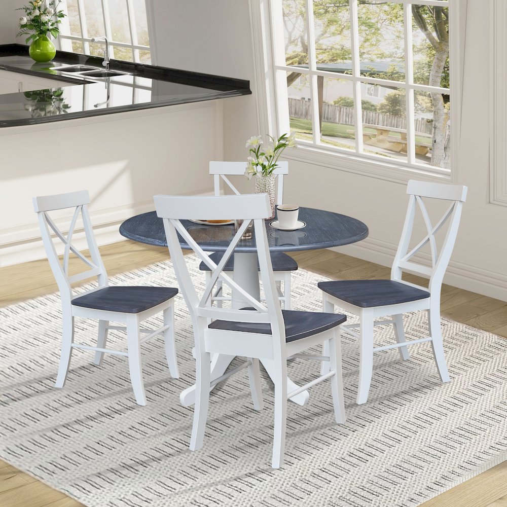 42" Round Top Dual Drop Leaf Pedestal Table with 4 Dining Chairs