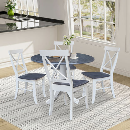 42" Round Top Dual Drop Leaf Pedestal Table with 4 Dining Chairs