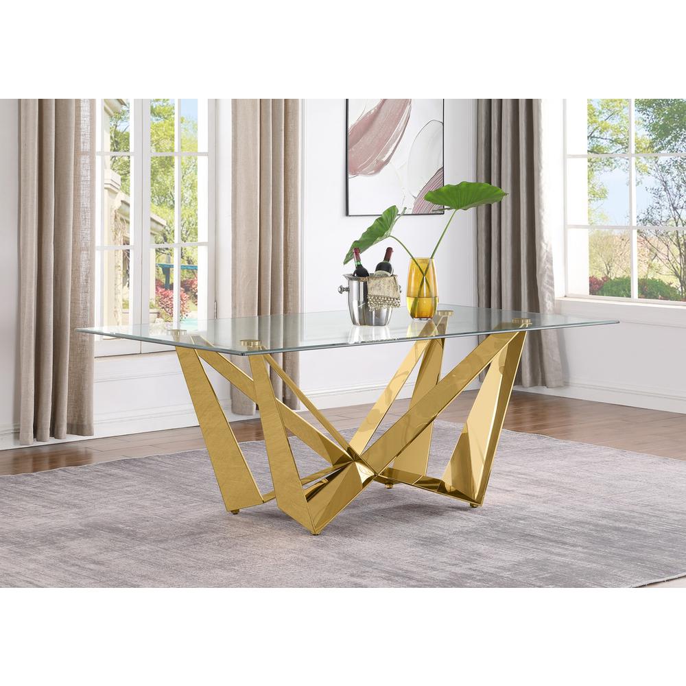 7pc Small(78") glass dining set with gold base and 6 Black side chairs