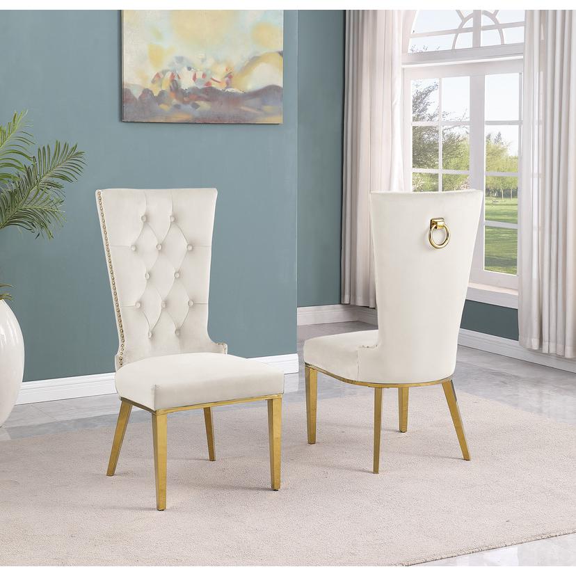 9pc Large(78") marble top dining set with gold base and 8 Cream side chairs
