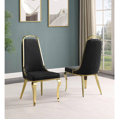 5pc Small(78") white wood top dining set with gold base and 4 Black side chairs