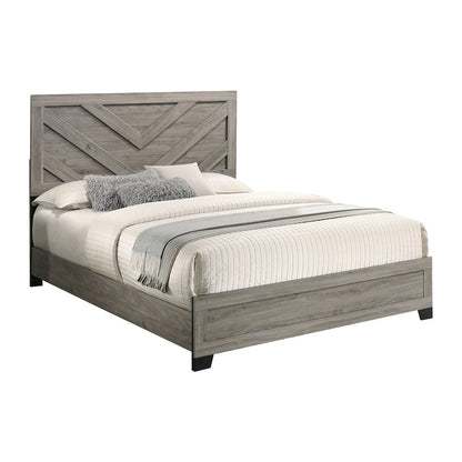 6 piece light gray pannel bedroom set (Bed+2NS+Dresser+Mirror+Chest)