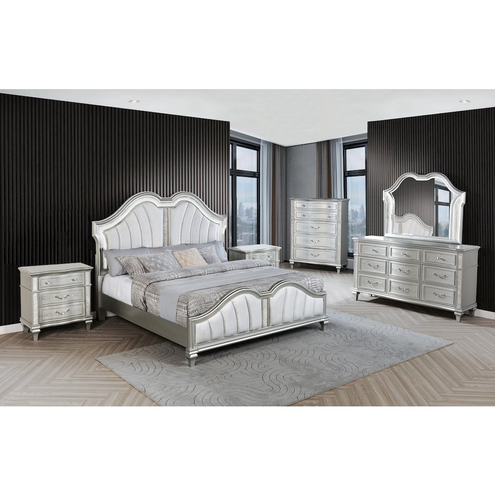6 Piece Silver Queen Panel Bedroom Set ( Qb+Dresser+Mirror+2Ns+Chest)