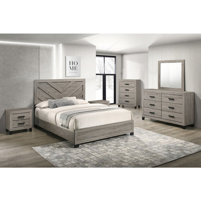 6 piece light gray pannel bedroom set (Bed+2NS+Dresser+Mirror+Chest)
