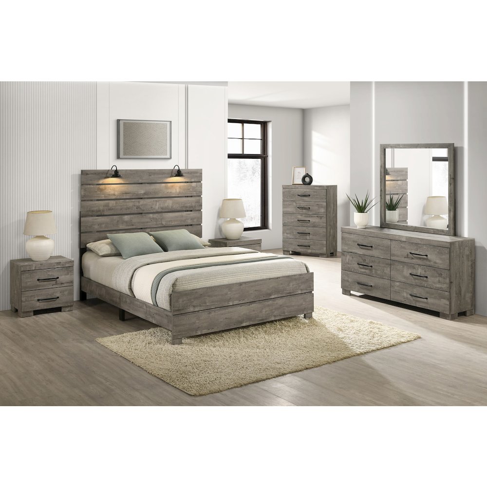 6Pc Modern Queen Size Panel Bedroom Set In Antique Gray Color