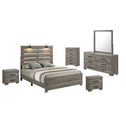 6Pc Modern Queen Size Panel Bedroom Set In Antique Gray Color