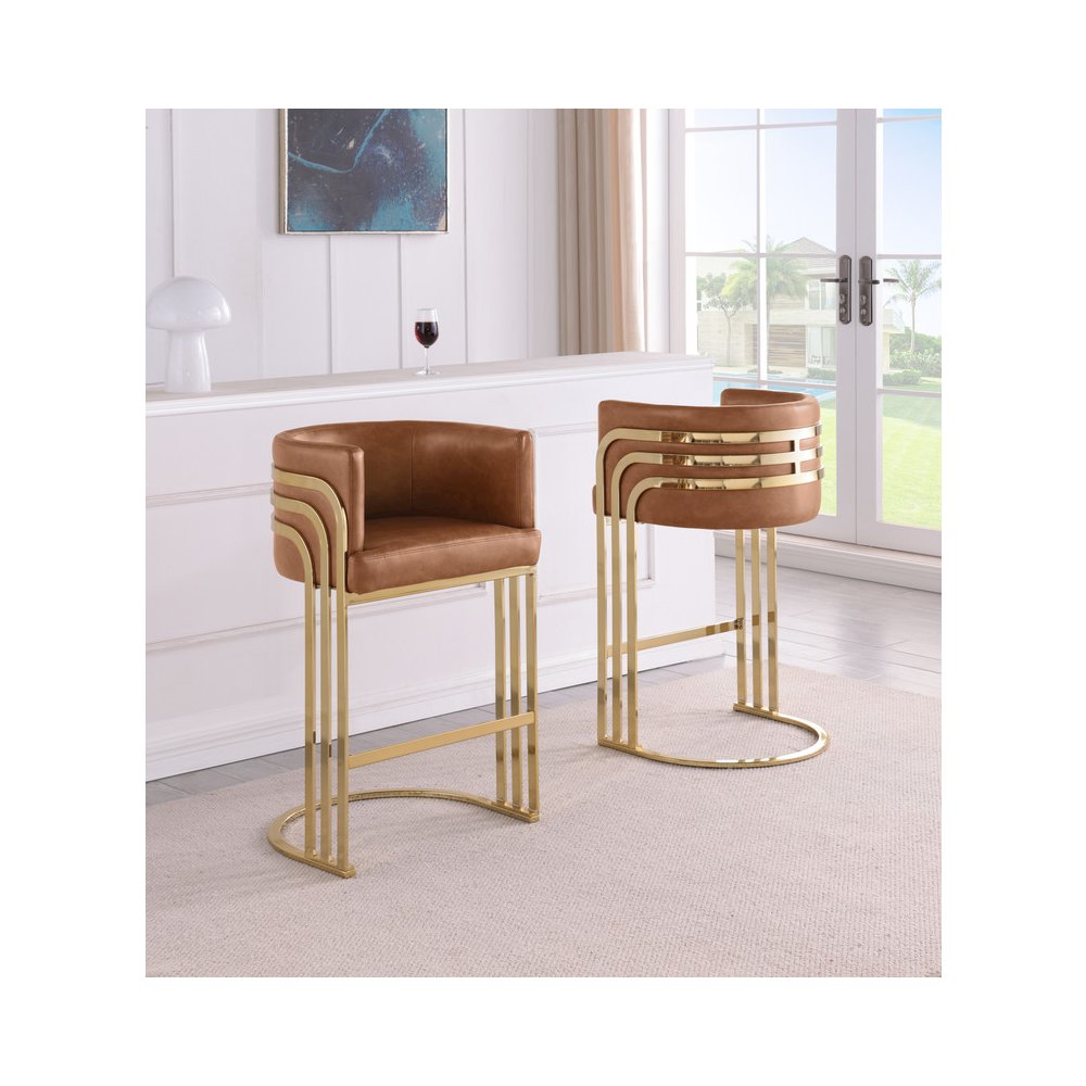 Toffee with Gold Base Barstool, Set of 2