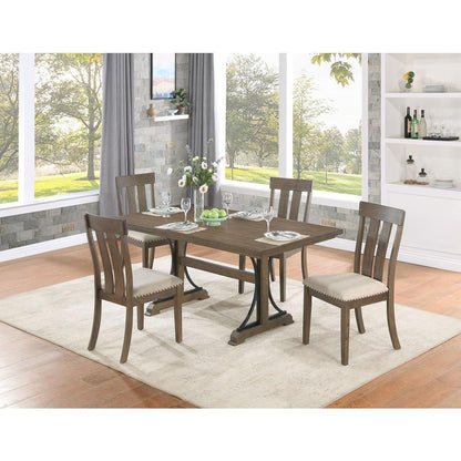 Upholstered dining chiar in brown oak and beige linen seat (SET OF 2)