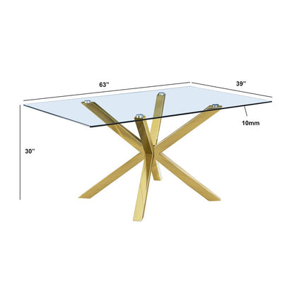 Rectangle Tempered Glass Dining Table With 4 Grey Side Chairs