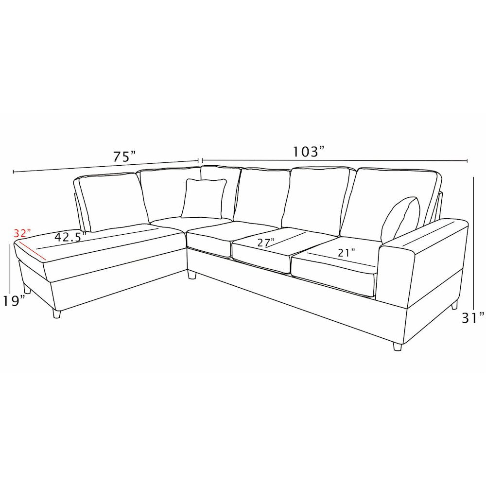 2Pc Corduroy Sectional In Light Gray