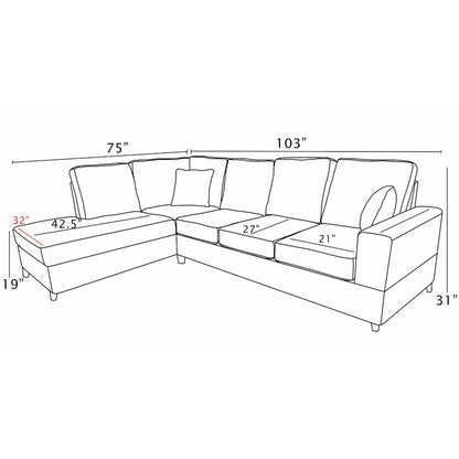 2Pc Corduroy Sectional In Light Gray