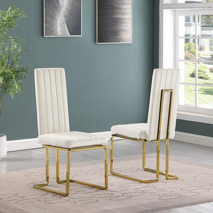 9-piece glam dining set with 8 Cream chairs and one 95" glass  table