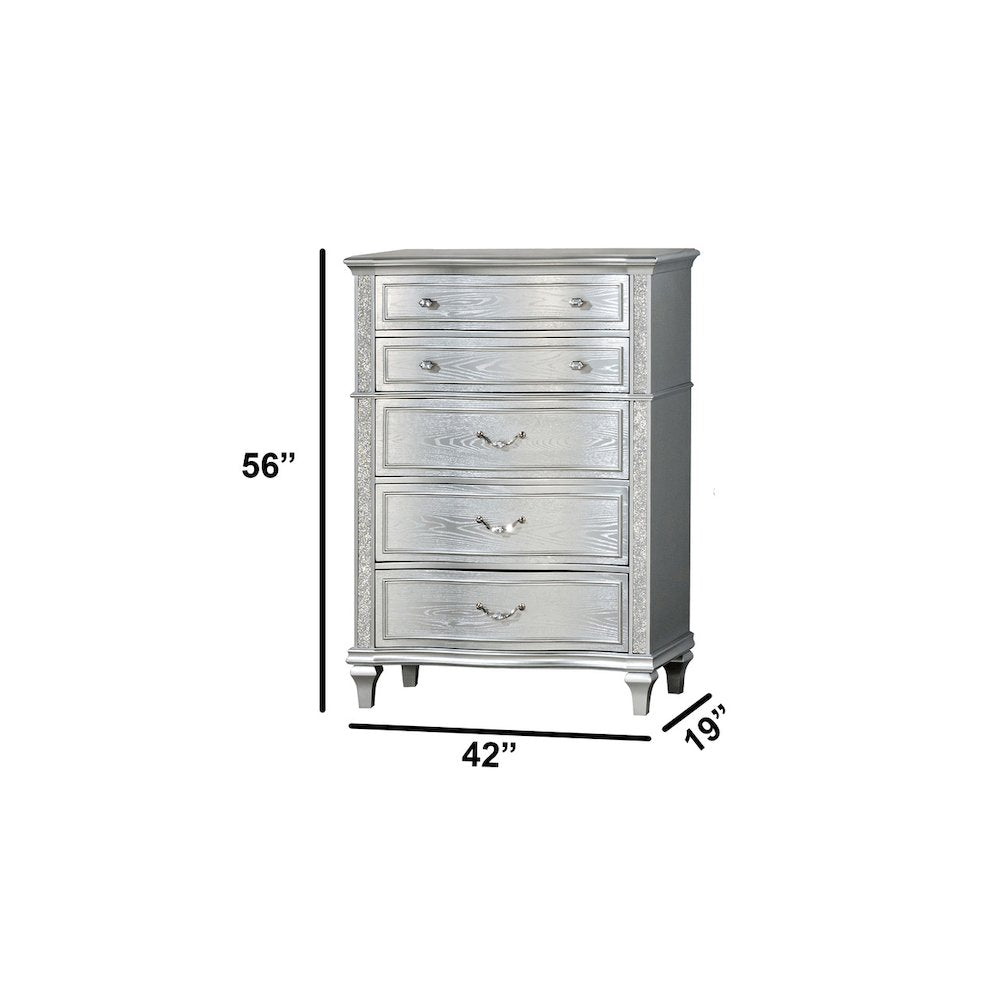 6 Piece Silver Queen Panel Bedroom Set ( Qb+Dresser+Mirror+2Ns+Chest)