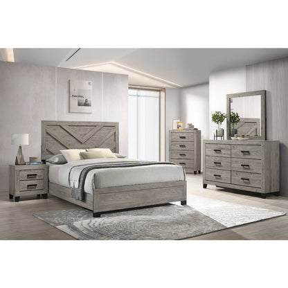 5 piece light grey pannel bedroom set (Bed+NS+Dresser+Mirror+Chest)