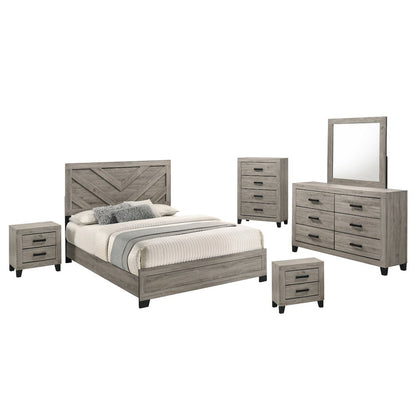 6 piece light gray pannel bedroom set (Bed+2NS+Dresser+Mirror+Chest)