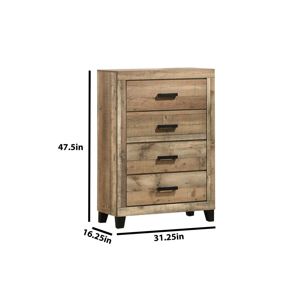 Weathered Brown Pine 4-Drawers Chest