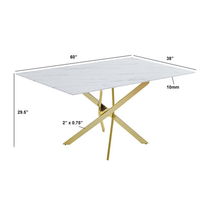 Rectangle Tempered Glass Dining Table With 4 Cream Side Chairs