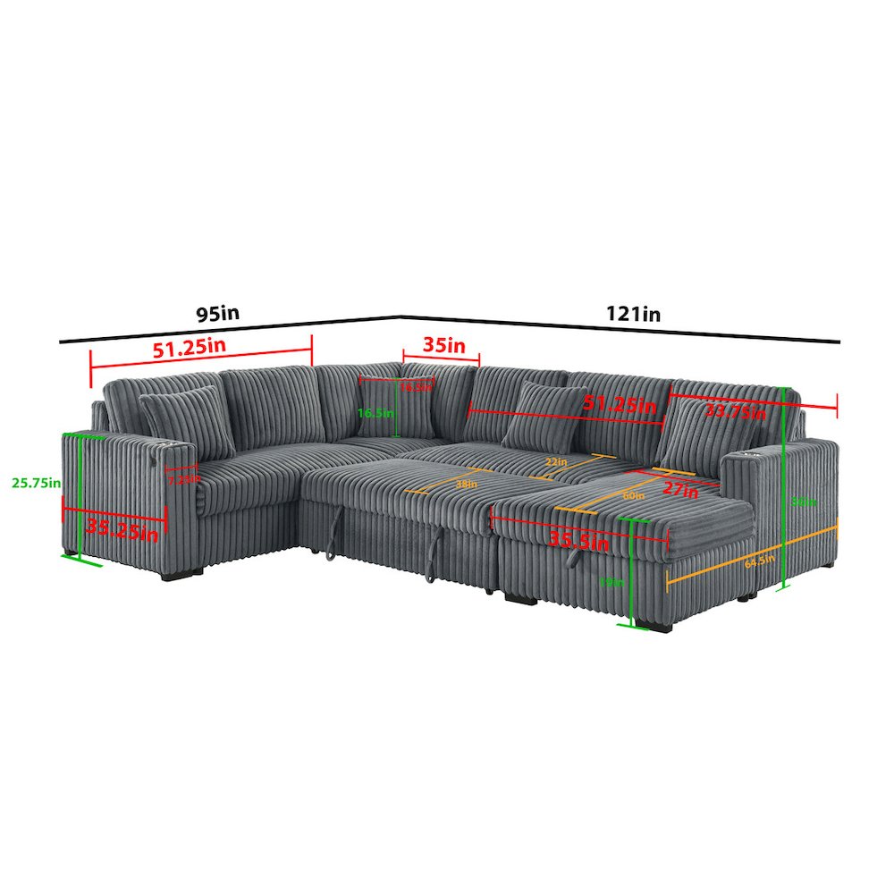 Best Quality Furniture 3-Piece Cordurory Velvet Sectional