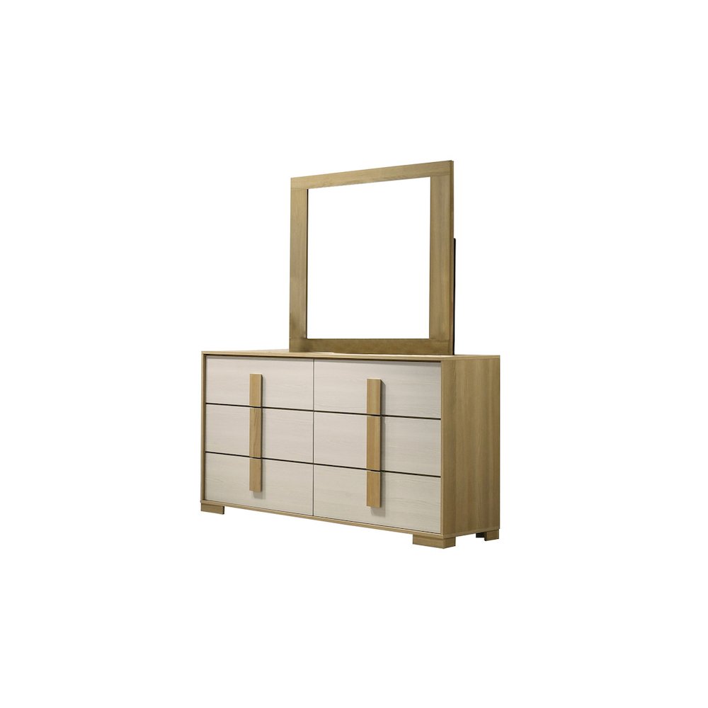 4 piece - Beige wood bedroom set (Bed+NS+Dresser+Mirror)