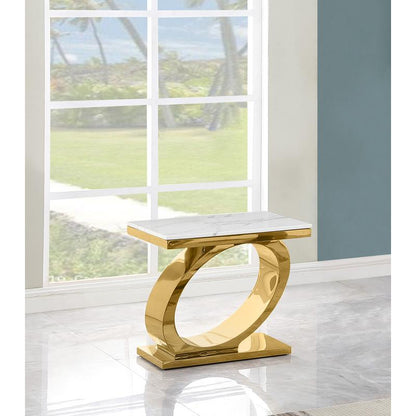 2pc White marble coffee table set with gold color base (1 Coffee+ 1 End table)