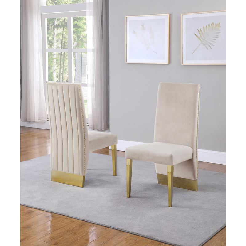 Classic 7pc Dining Set w/Pleated Side Chair, Glass Table w/ Gold Spiral Base, Beige