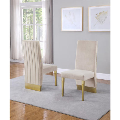 Classic 7pc Dining Set w/Pleated Side Chair, Glass Table w/ Gold Spiral Base, Beige