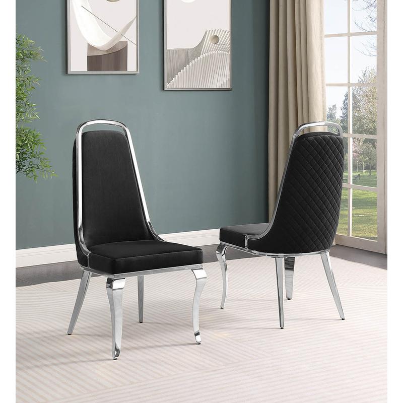 7-piece glam dining set with  6 Black side chairs and one 79" glass dining table