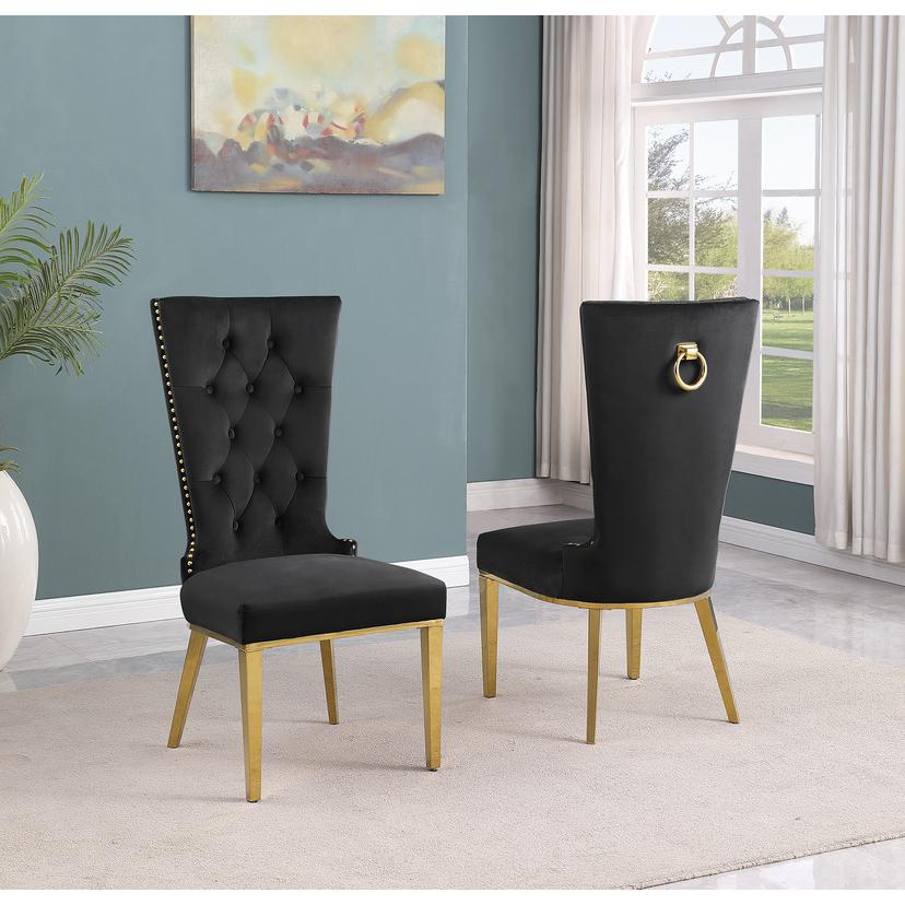7pc Large(94") white wood top dining set with gold base and 6 Black side chairs