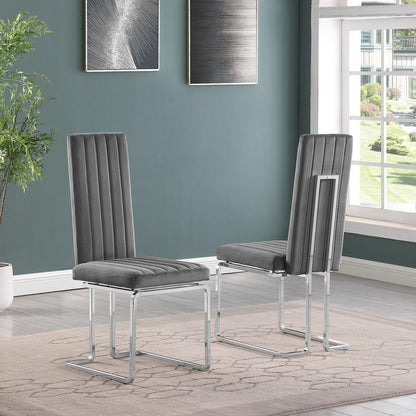 5pc Small(68") marble top dining set with silver base and 4 Dark grey chairs
