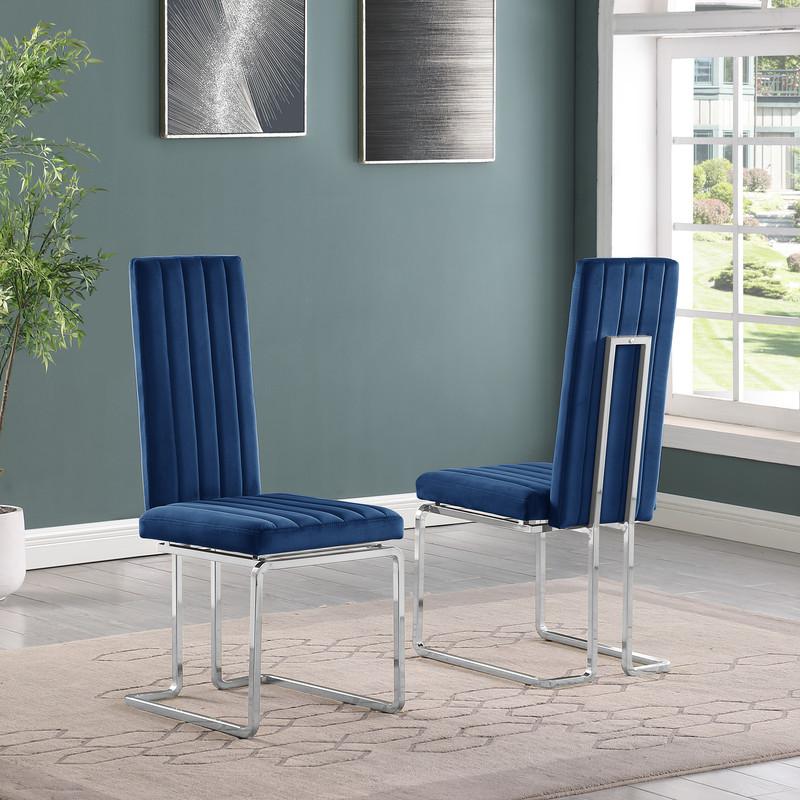 5pc Small(68") marble top dining set with silver base and 4 Navy Blue chairs
