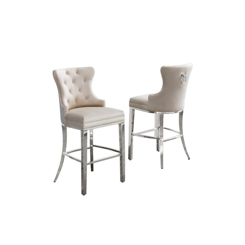 24" upholstered counter height chairs in cream velvet (SET OF 2)