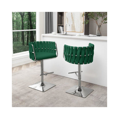 Velvet Upholstered barstool in Emerald green and silver color base (SET OF 2)