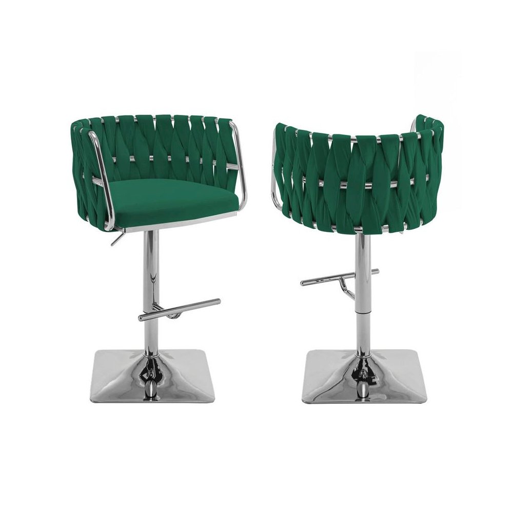 Velvet Upholstered barstool in Emerald green and silver color base (SET OF 2)