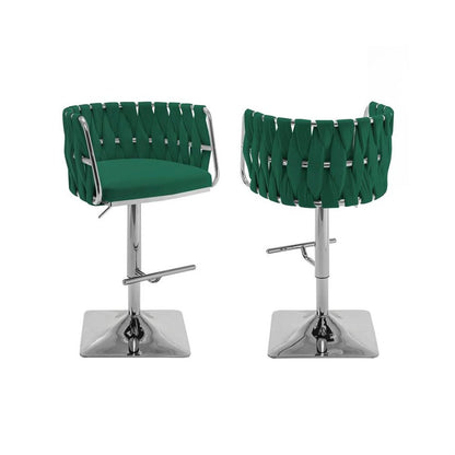 Velvet Upholstered barstool in Emerald green and silver color base (SET OF 2)