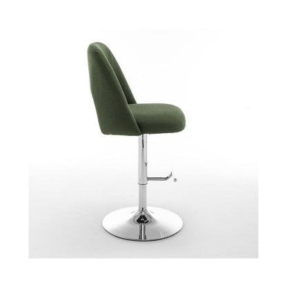 Boucle fabric upholstered barstool with a green seat and silver base (SET OF 2)