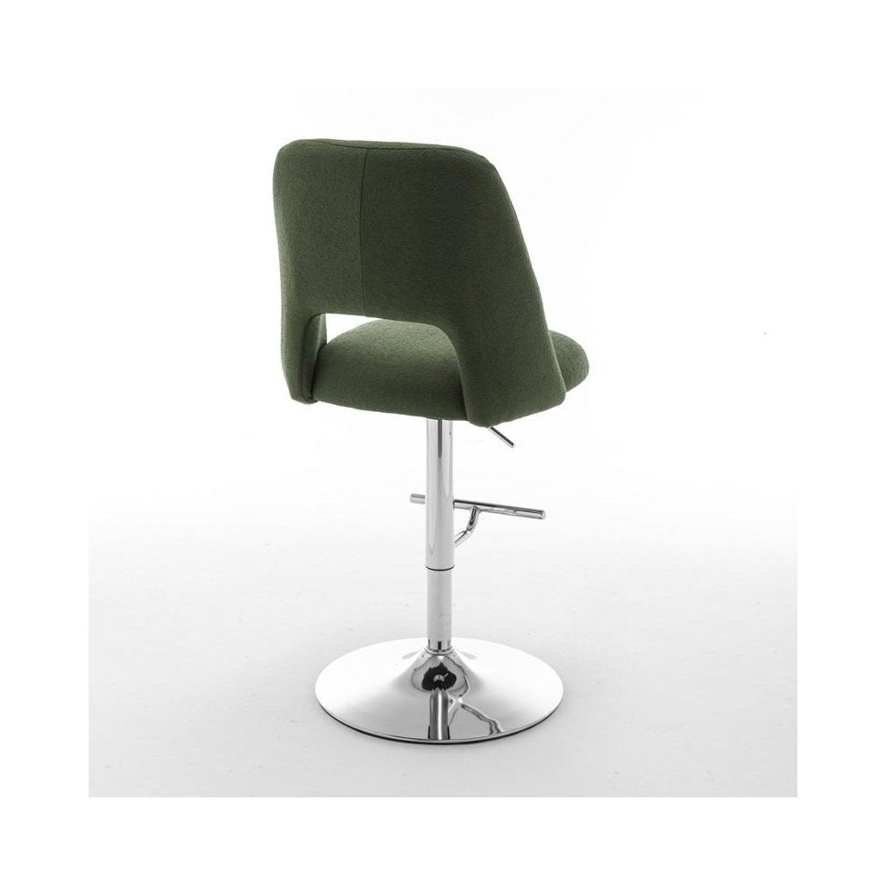 Boucle fabric upholstered barstool with a green seat and silver base (SET OF 2)