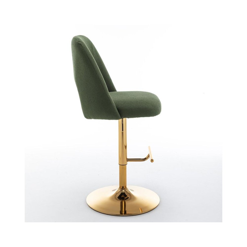 Boucle fabric upholstered barstool with a green seat and gold base (SET OF 2)