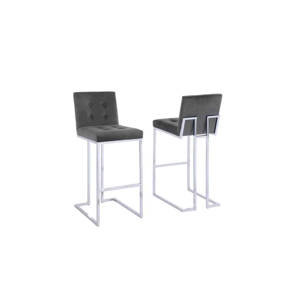 29" Tufted Velvet Upholstered Bar Stool in Dark Grey (Set of 2)