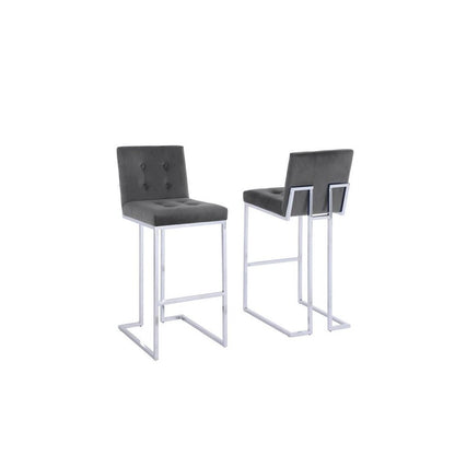29" Tufted Velvet Upholstered Bar Stool in Dark Grey (Set of 2)