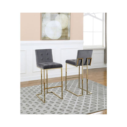 29" Tufted Velvet Upholstered Bar Stool in Dark Grey (Set of 2)