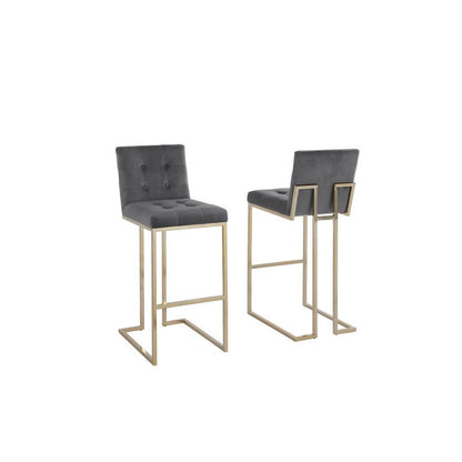 29" Tufted Velvet Upholstered Bar Stool in Dark Grey (Set of 2)